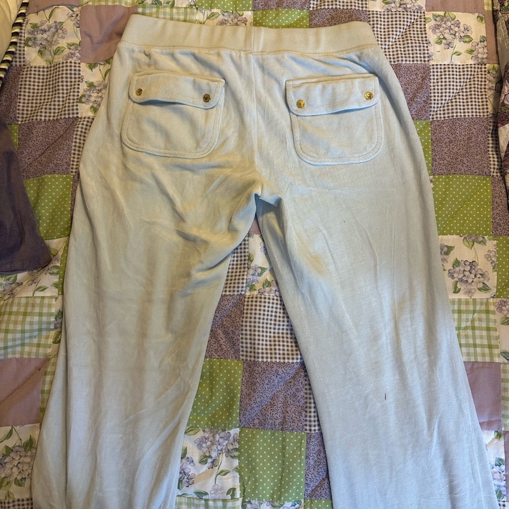 Juicy Couture Velour Track Pants Light Blue Pants with Gold Details